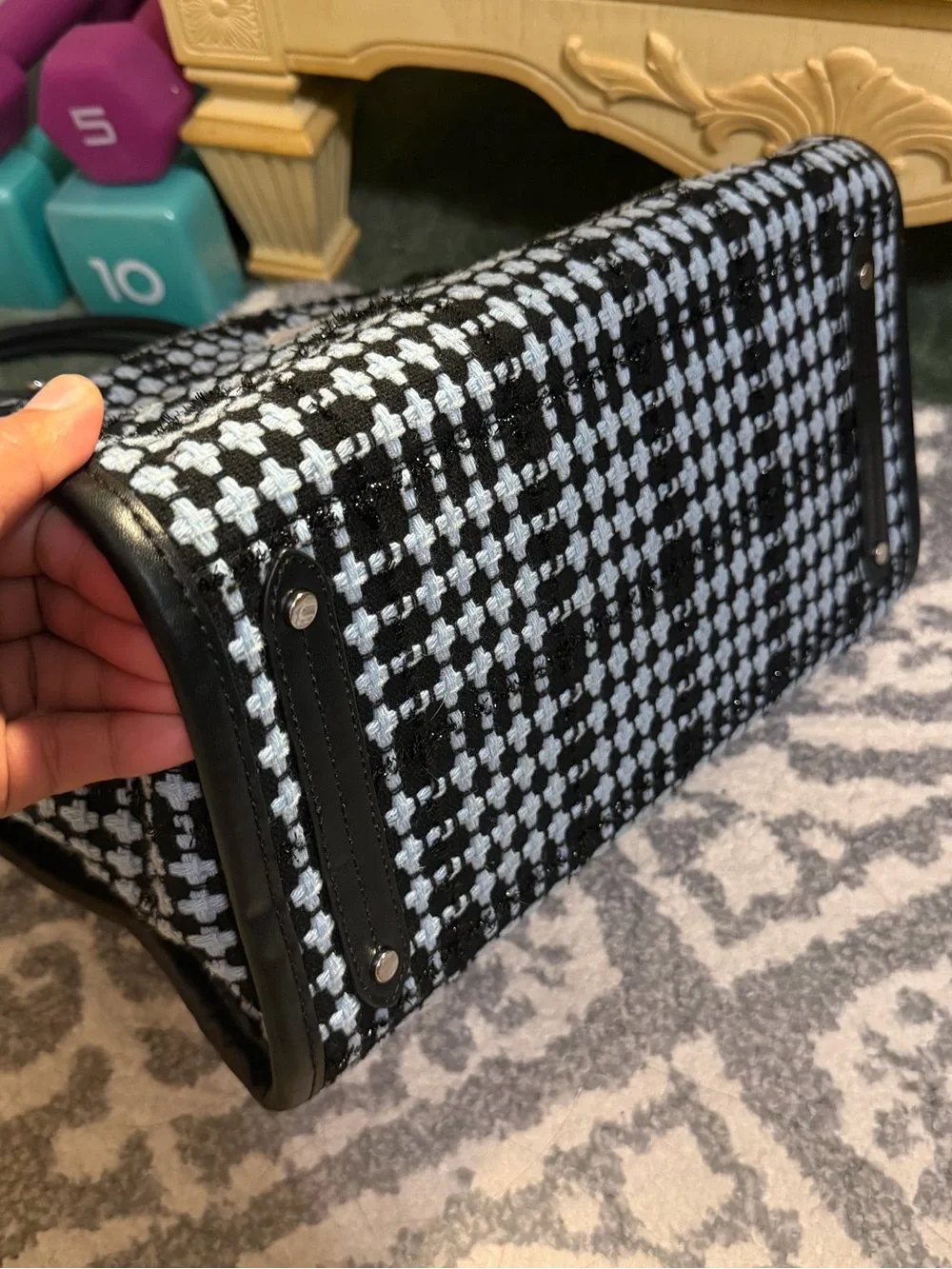 kate spade Black and White Woven Tweed Tote